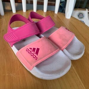 adidas girls pink white slingback sandals hook & loop adjustable strap flat